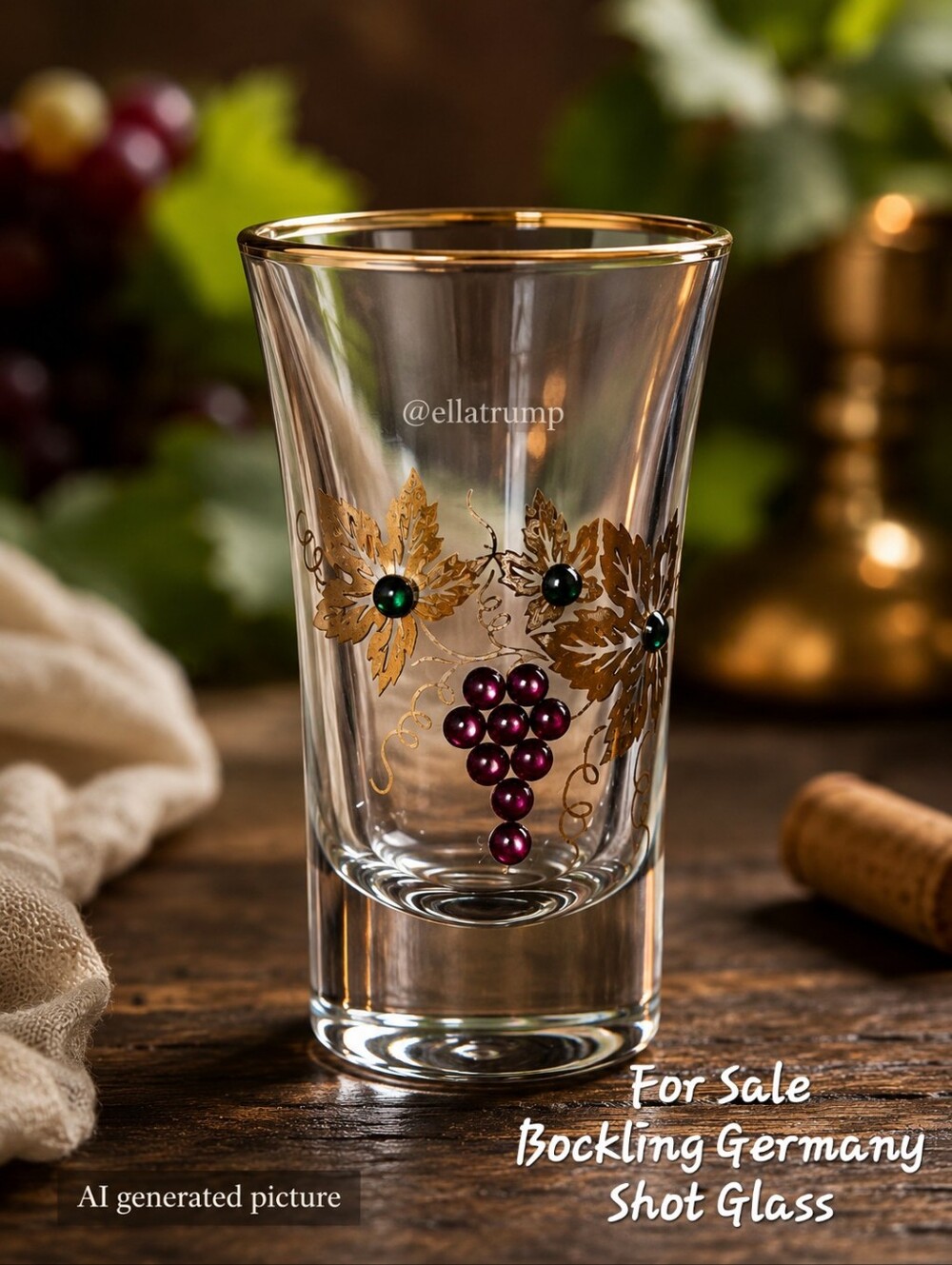 Bockling Germany Grapevine Gold Rim Decorated Shot Glass